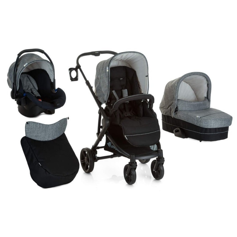 Коляска 3 в 1 Hauck Atlantic Plus Trioset Melange Grey Caviar (Хаук Атлантик Плюс Триосет Меланж Грей Кевиар)