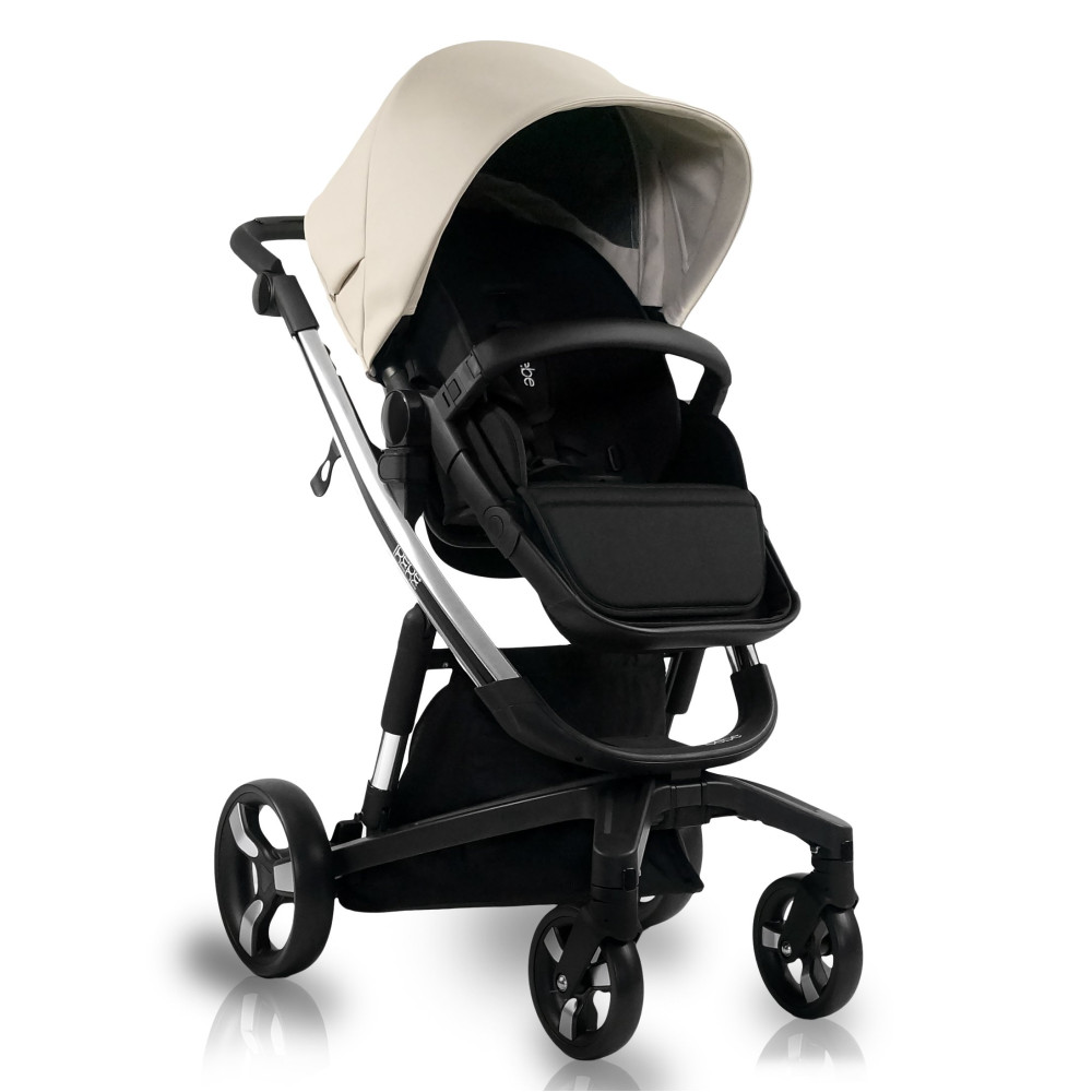 iBebe i-Stop - коляска 2 в 1, електричні гальма,  м\'яка амортизація, реверсивний прогулянковий блок, екошкіра • IS18 Eco Beige