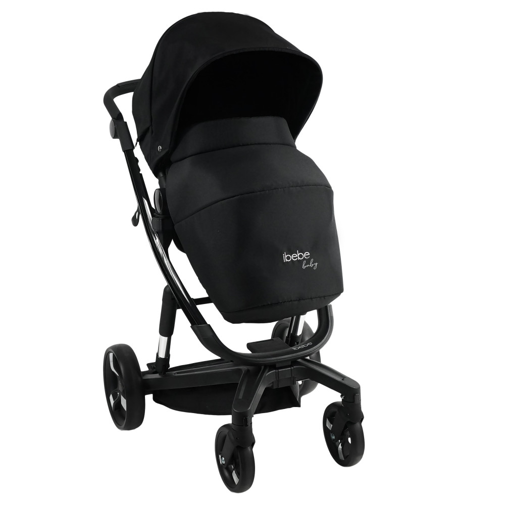 iBebe i-Stop - коляска 2 в 1, електричні гальма,  м\'яка амортизація, реверсивний прогулянковий блок • IS115 Gloss Black
