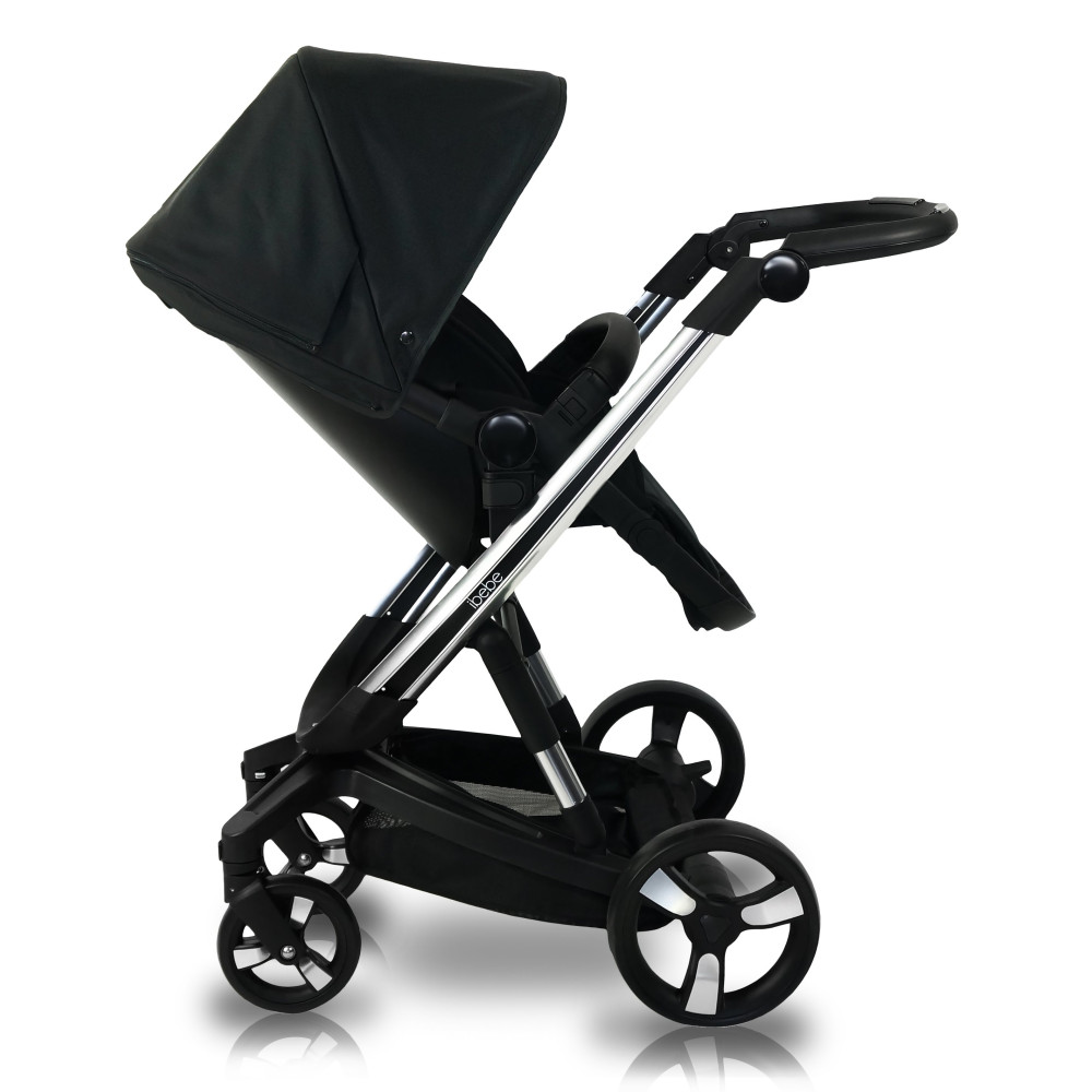 iBebe i-Stop - коляска 2 в 1, електричні гальма,  м\'яка амортизація, реверсивний прогулянковий блок • IS7 Black
