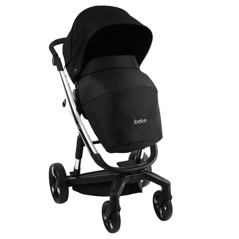 iBebe i-Stop - коляска 2 в 1, електричні гальма,  м\'яка амортизація, реверсивний прогулянковий блок • IS7 Black