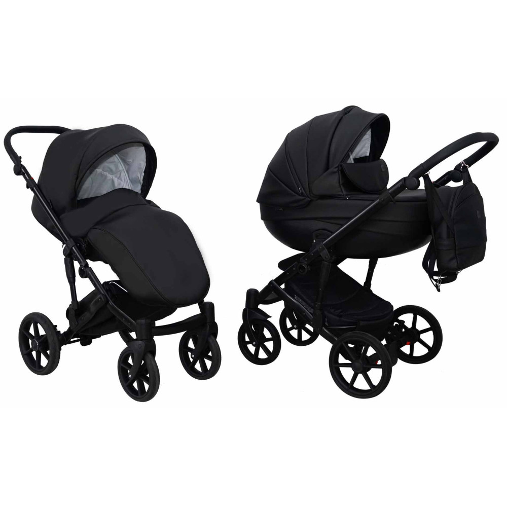 Коляска 2 в 1 Mikrus Viva Sport 14 черная кожа