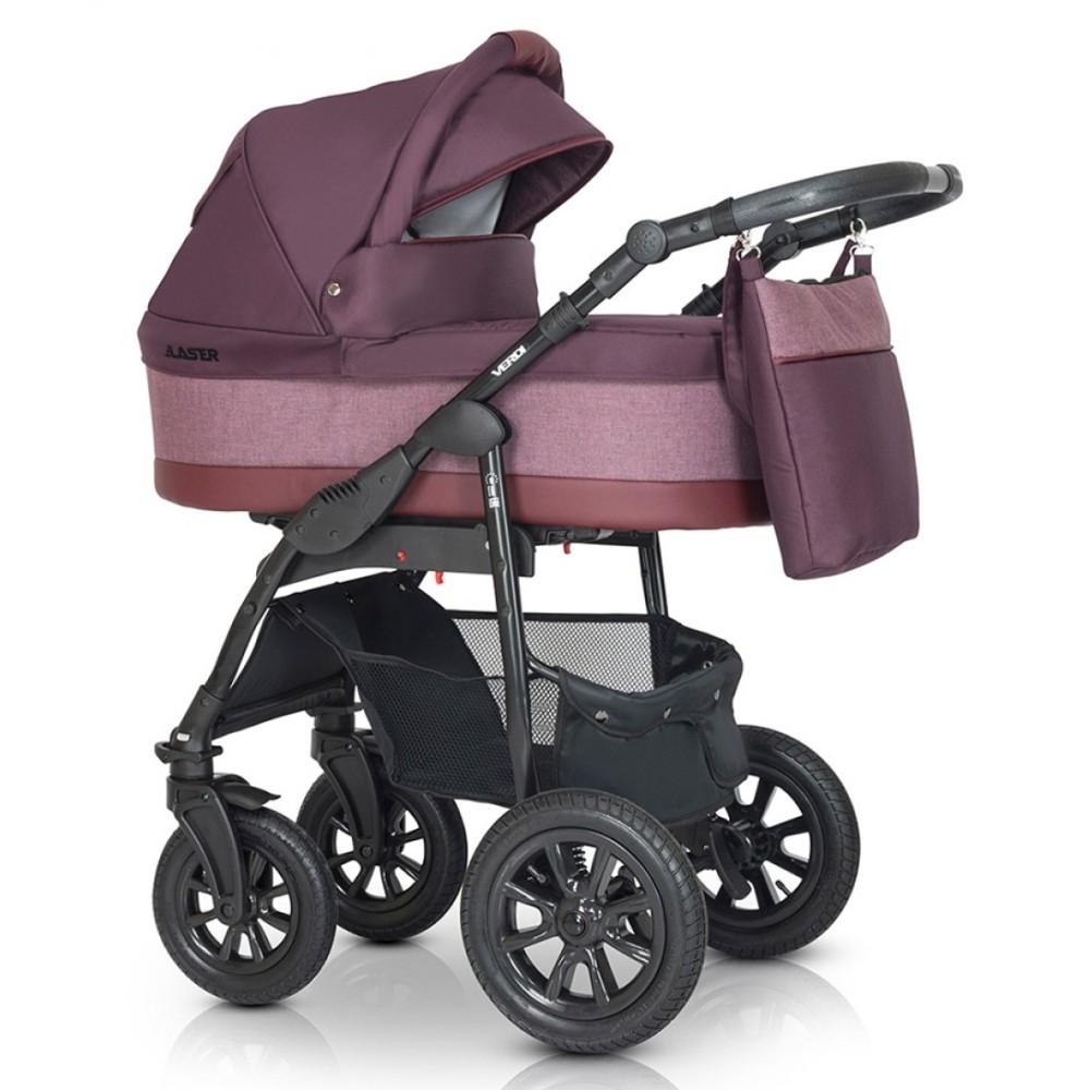 Коляска 2 в 1 Verdi Laser чорна рама 02 Bordo