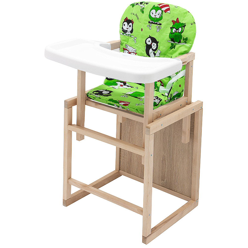 Стульчик-трансформер Babyroom Пони-230 eko без лака пластиковая столешница (совы) зеленый
