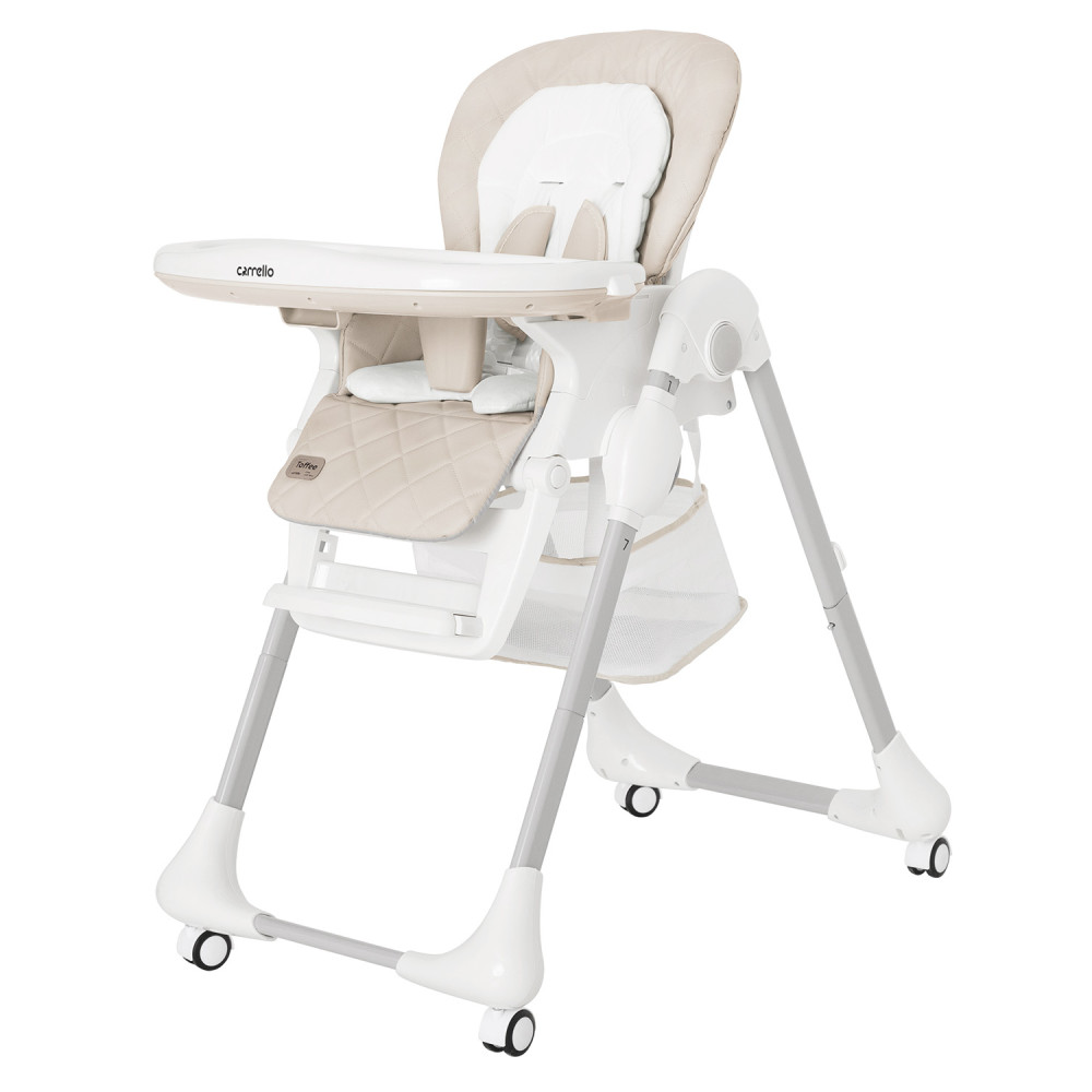 Carrello Toffee CRL-9502/3 - стульчик для кормления на колесиках (подвесная корзина для игрушек в комплекте, мягкий вкладыш, компактно складывается) • Light Beige