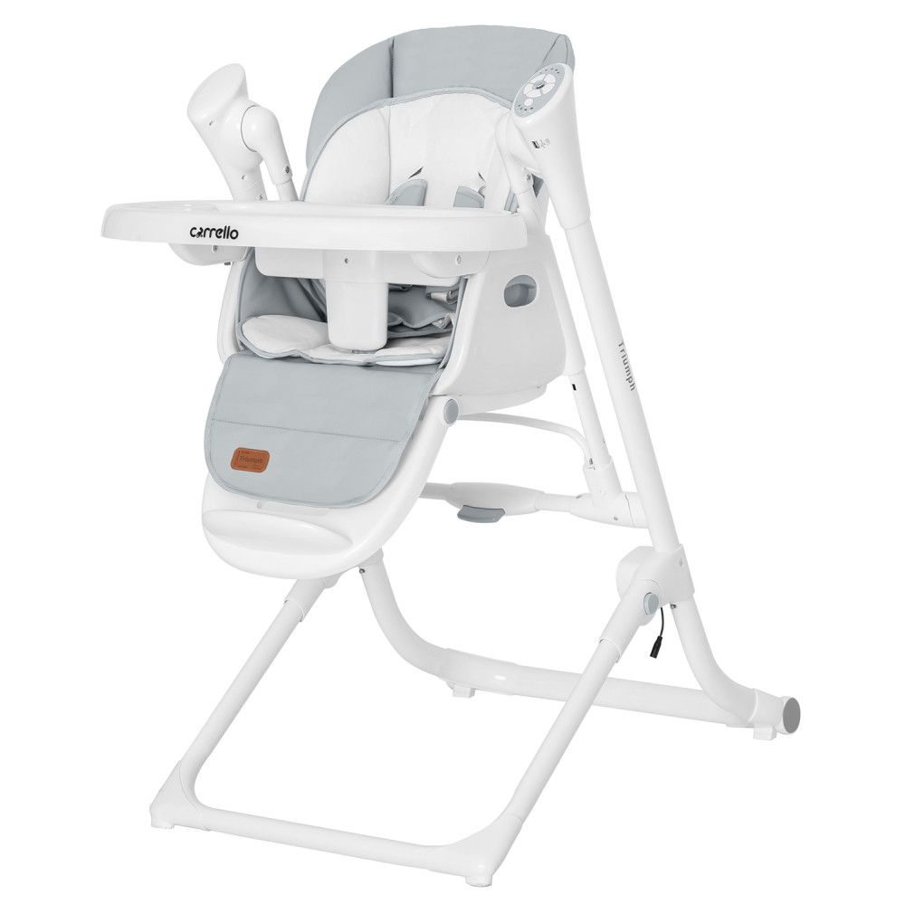 Carrello Triumph CRL-10302 - стільчик для годування, шезлонг та гойдалка з автоматичним безшумним рухом (живлення від мережі та батарейок, пульт ДК, таймер, 2 колеса) • Cloud Grey