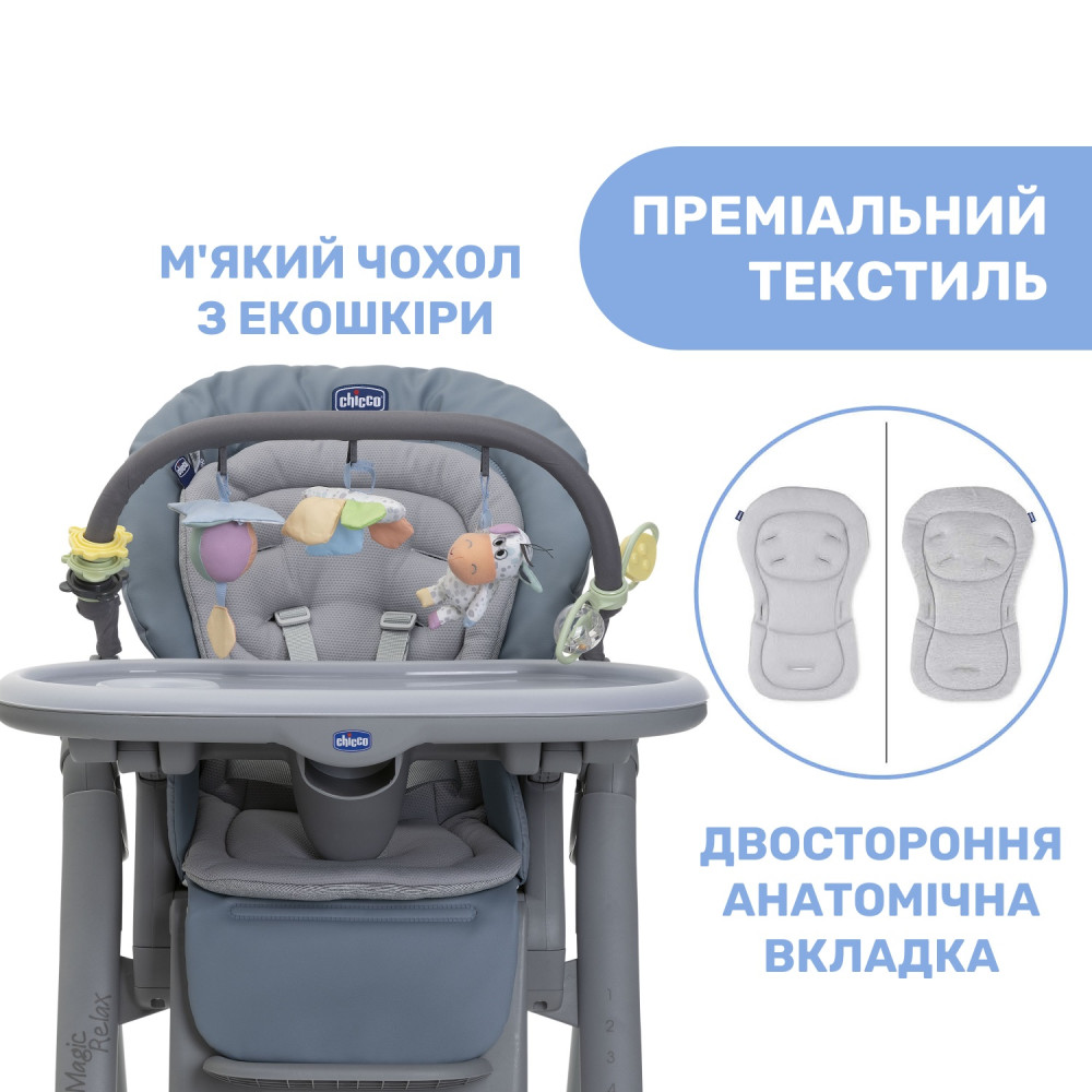 Chicco Polly Magic Relax New - стільчик для годування з функцією шезлонгу для новонароджених (від народження до 3х років) • Сіро-блакитний (79502.96) Chicco Polly Magic Relax New - стільчик для годування з функцією шезлонгу для новонароджених (від народження до 3х років) • Сіро-блакитний (79502.96)
