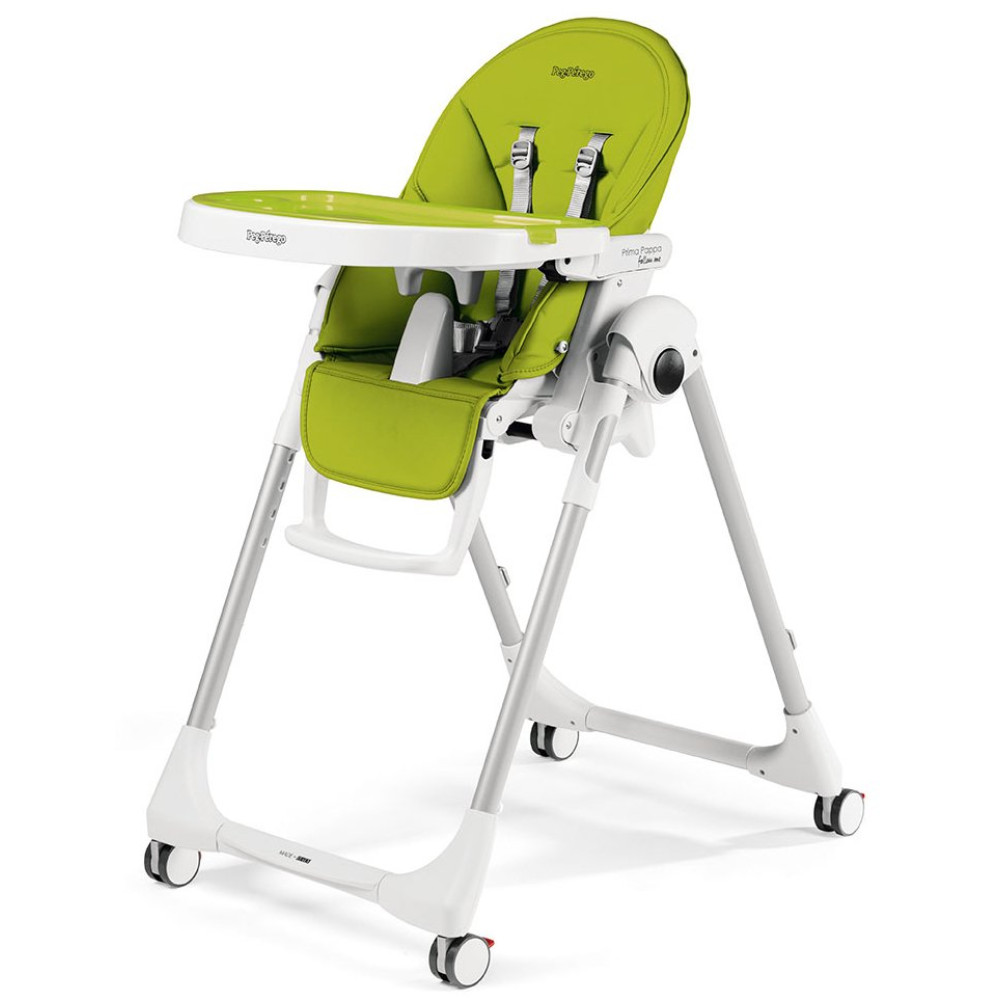 Peg Perego Prima Pappa Follow Me - стільчик для годування, шезлонг для новонароджених (регулювання по висоті, нахил спинки, регулювання підніжки), чохол з екошкіри, 4 колеса, компактне складання • Mella