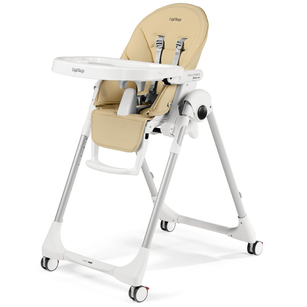 Peg Perego Prima Pappa Follow Me - стільчик для годування, шезлонг для новонароджених (регулювання по висоті, нахил спинки, регулювання підніжки), чохол з екошкіри, 4 колеса, компактне складання • Paloma