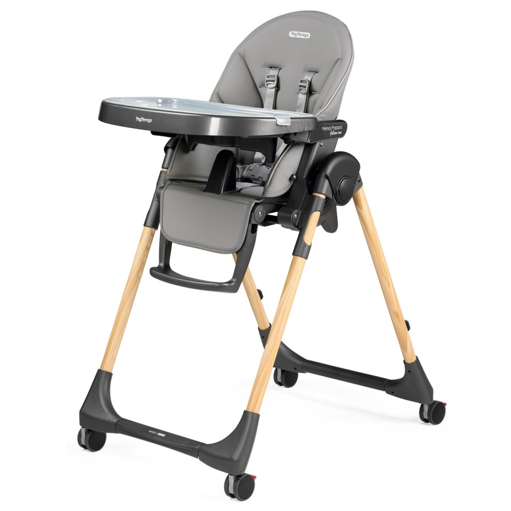Peg Perego Prima Pappa Follow Me - стільчик для годування, шезлонг для новонароджених (регулювання по висоті, нахил спинки, регулювання підніжки), чохол з екошкіри, 4 колеса, компактне складання • Amblance Ice