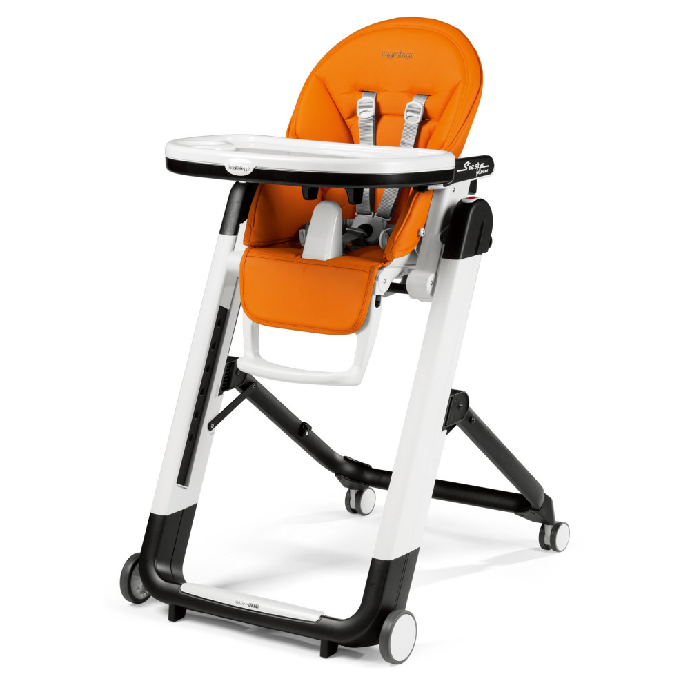 Peg Perego Siesta Follow Me - стілець для годування, шезлонг для новонароджених (регулювання по висоті, нахил спинки), чохол з екошкіри, 4 колеса, компактне складання • Arancia