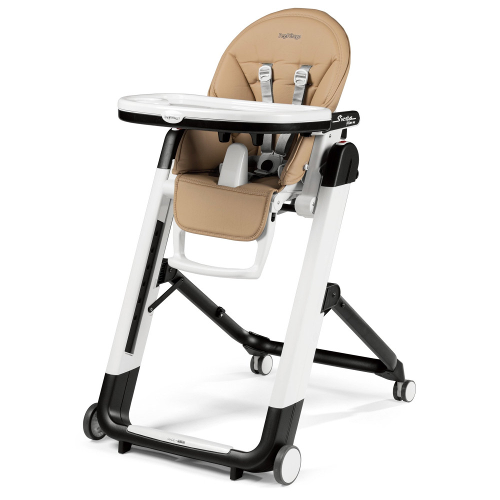 Peg Perego Siesta Follow Me - стілець для годування, шезлонг для новонароджених (регулювання по висоті, нахил спинки), чохол з екошкіри, 4 колеса, компактне складання • Noce