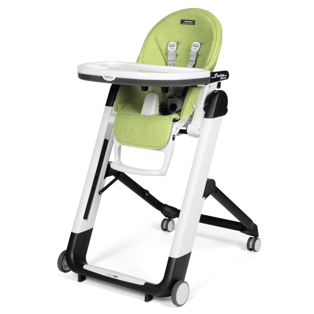 Peg Perego Siesta Follow Me Wonder - стілець для годування, шезлонг для новонароджених (регулювання по висоті, нахил спинки), чохол з плямостійкої тканини, 4 колеса, компактне складання • Green