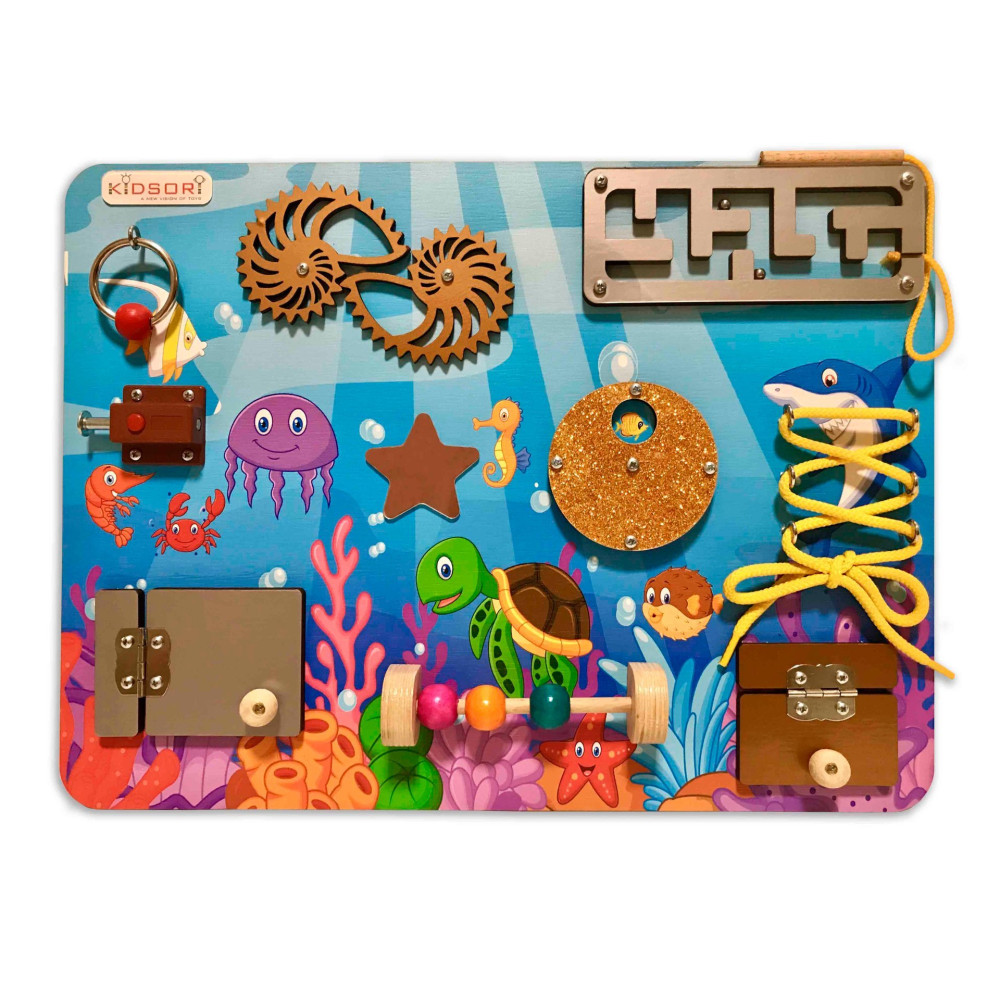 Бизиборд Kidsori Океан + меловая доска 40x30 см (KR-20-313)