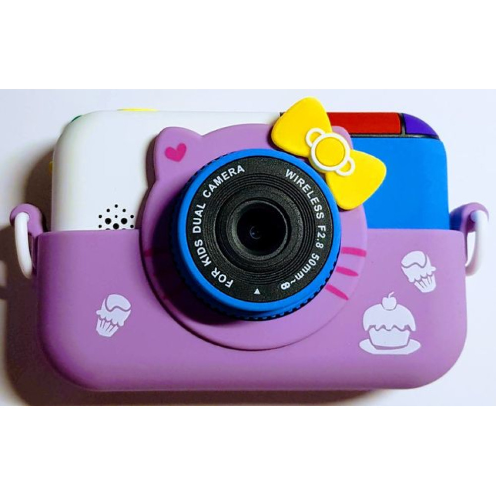 Детский цифровой фотоаппарат Children's fun Camera сиреневый котик с бантиком