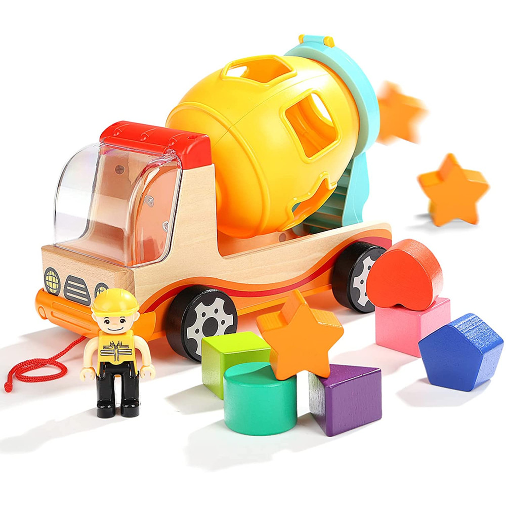 Деревянная игрушка Top Bright Машинка-сортер Бетономешалка с деревянными фигурками (120308)