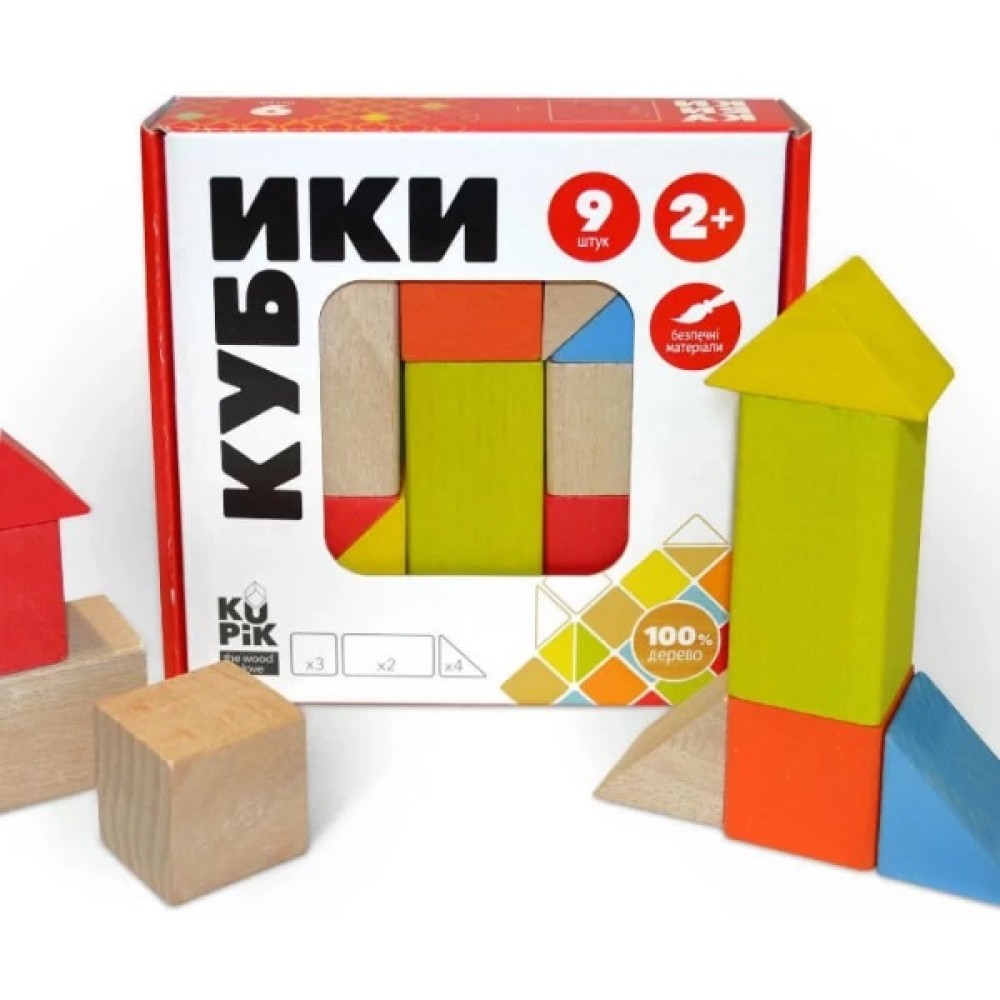 Дерев'яні кубики Ігротеко кольорові 9 шт