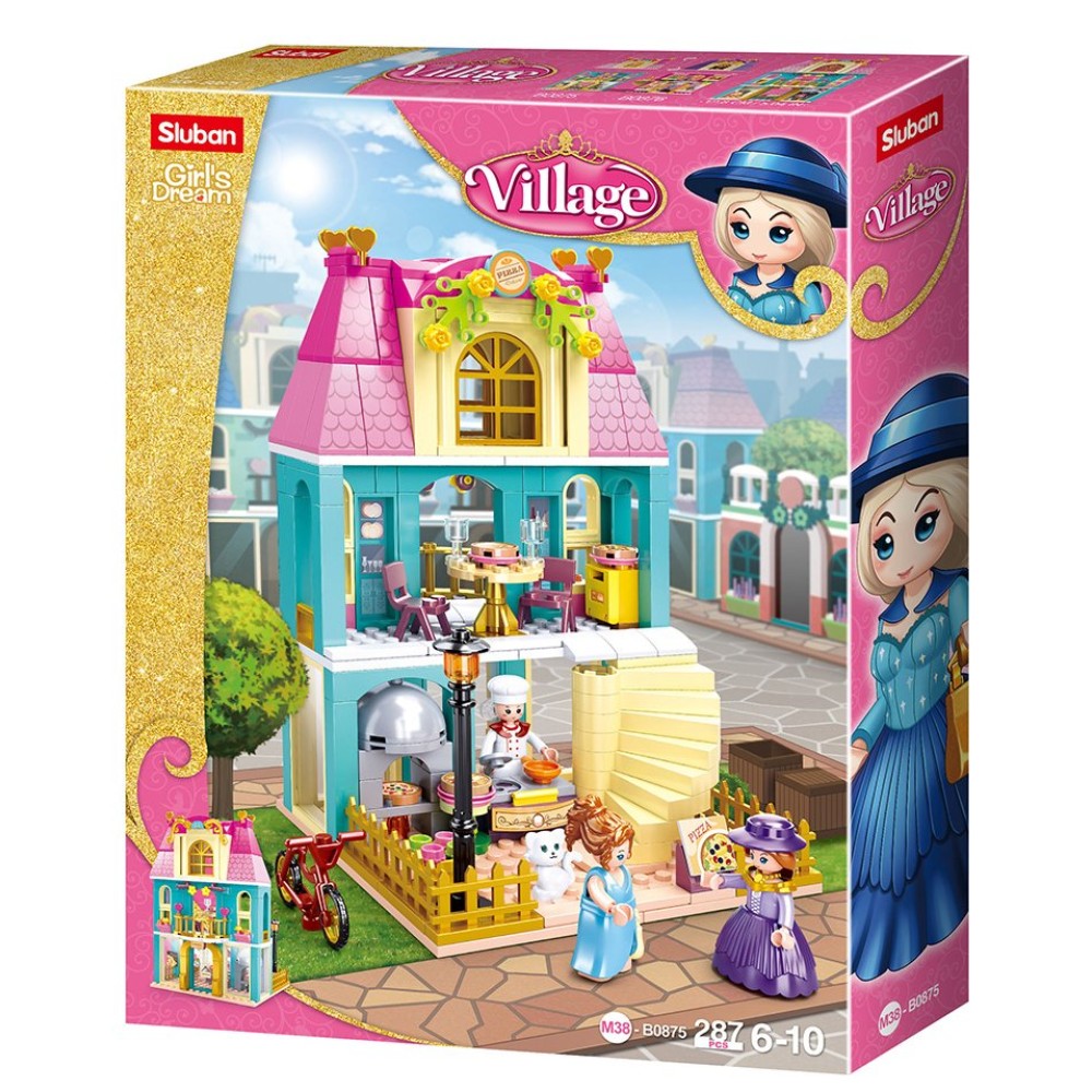 Конструктор Sluban кафе-пиццерия, мебель, фигурка, 287 деталей (M38-B0875)