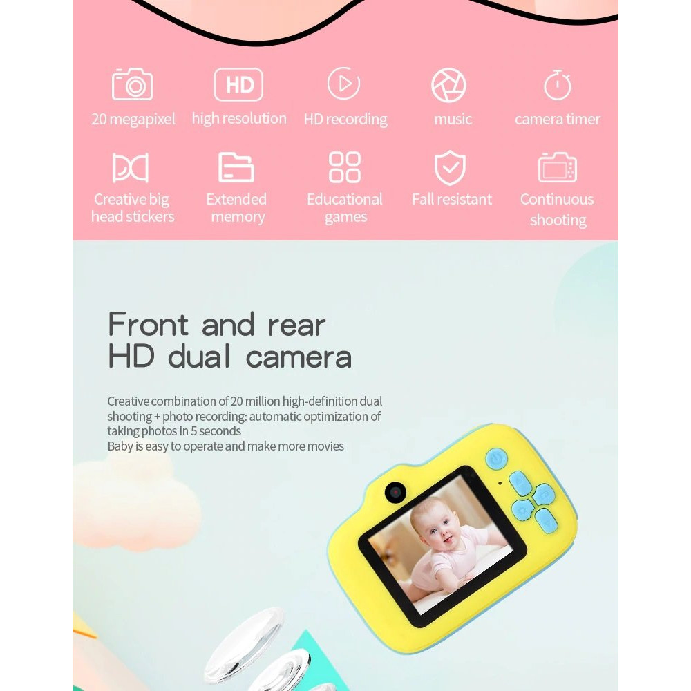 Детский цифровой фотоаппарат Cartoon Camera Cat голубой Детский цифровой фотоаппарат Cartoon Camera Cat голубой