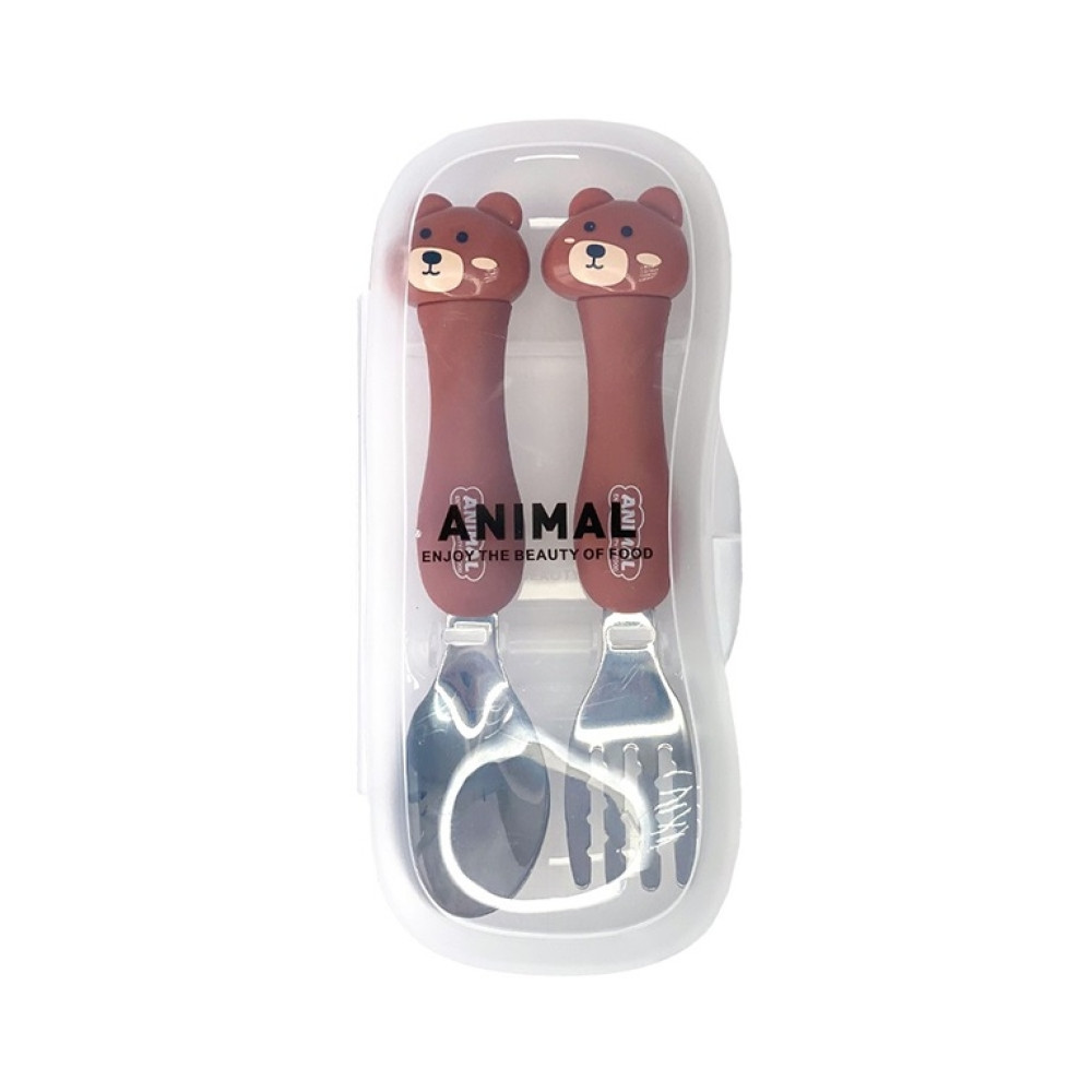 Набор детских столовых приборов вилка и ложка в контейнере Animals Мишка (0102)