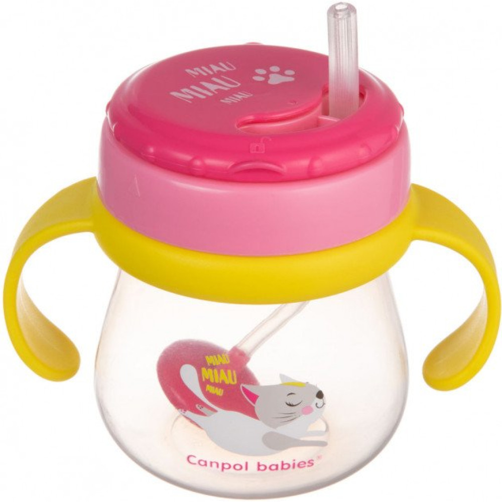 Поїльник Canpol babies зі силіконовою трубочкою і обтяжувачем, що складається 250 мл Котик Рожева (56/520)