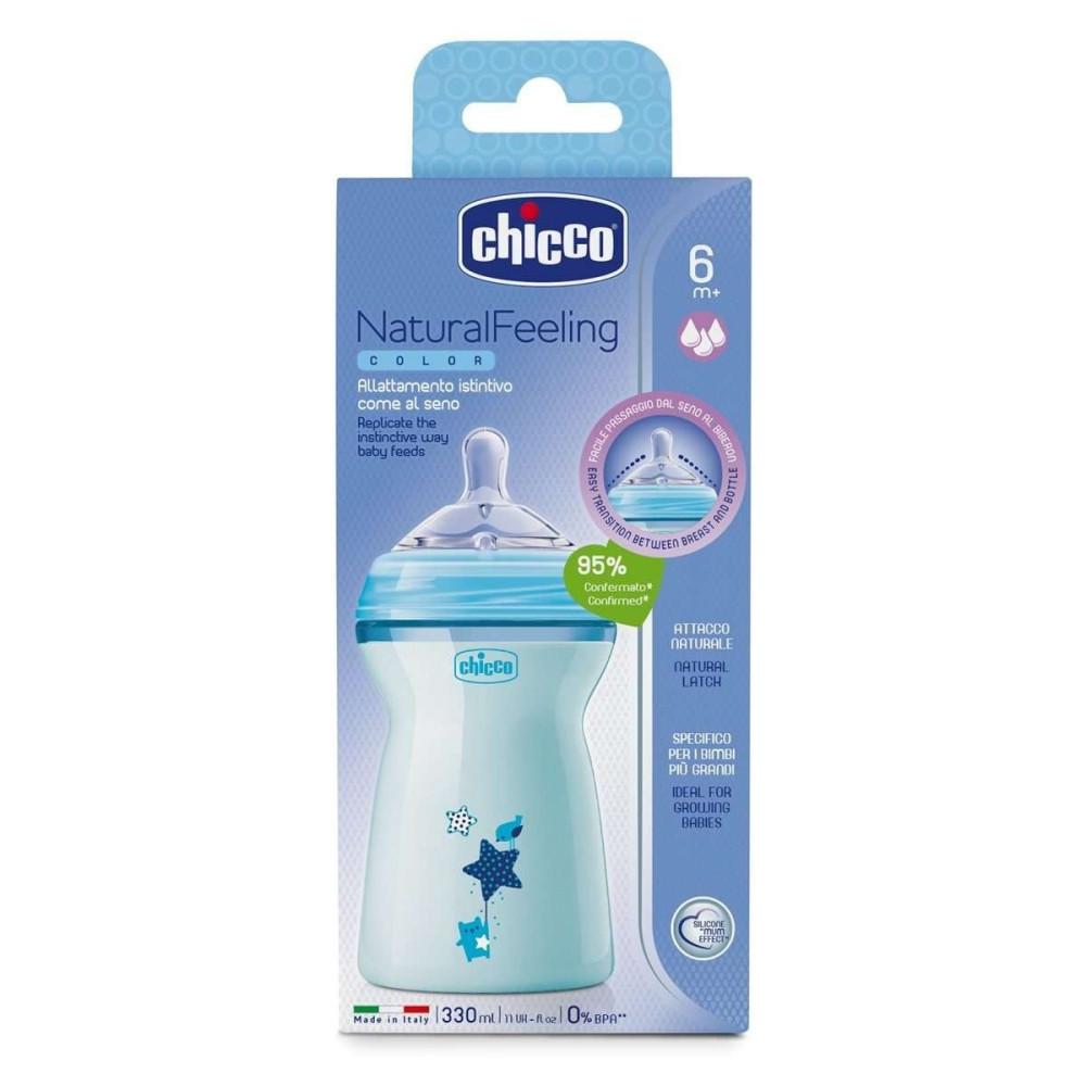 Бутылочка Chicco Natural Feeling 330 мл 6 мес голубая (80837.21)