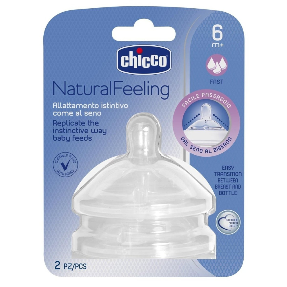 Соска силиконовая Chicco Natural Feeling быстрый поток 6м+ 2 шт (81047.20)