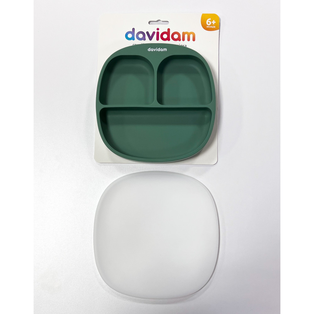 Силиконовая секционная тарелка с крышкой Davidam Oil Green