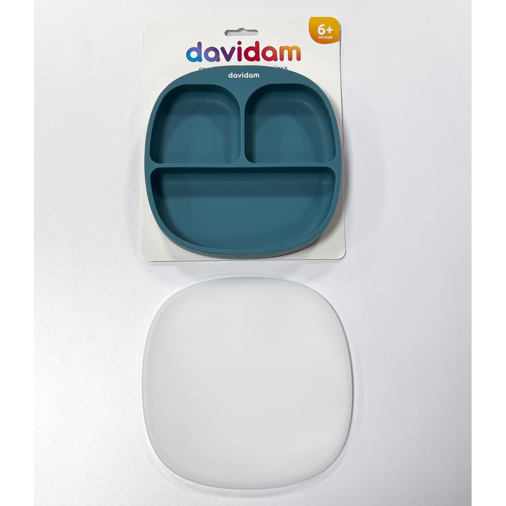 Силиконовая секционная тарелка с крышкой Davidam Smoke Blue