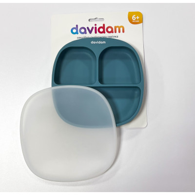 Силиконовая секционная тарелка с крышкой Davidam Smoke Blue