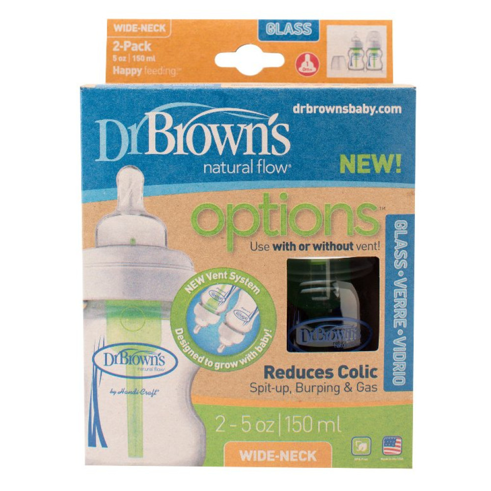 Бутылочка для кормления с широким горлышком Dr. Brown's стеклянная 150 мл 2 шт (WB5200-P2) Бутылочка для кормления с широким горлышком Dr. Brown's стеклянная 150 мл 2 шт (WB5200-P2)