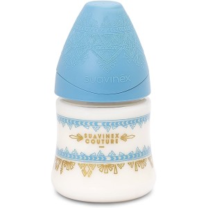 Бутылочка Suavinex Couture 150 мл, круглая соска, медленный поток, голубая (304127)