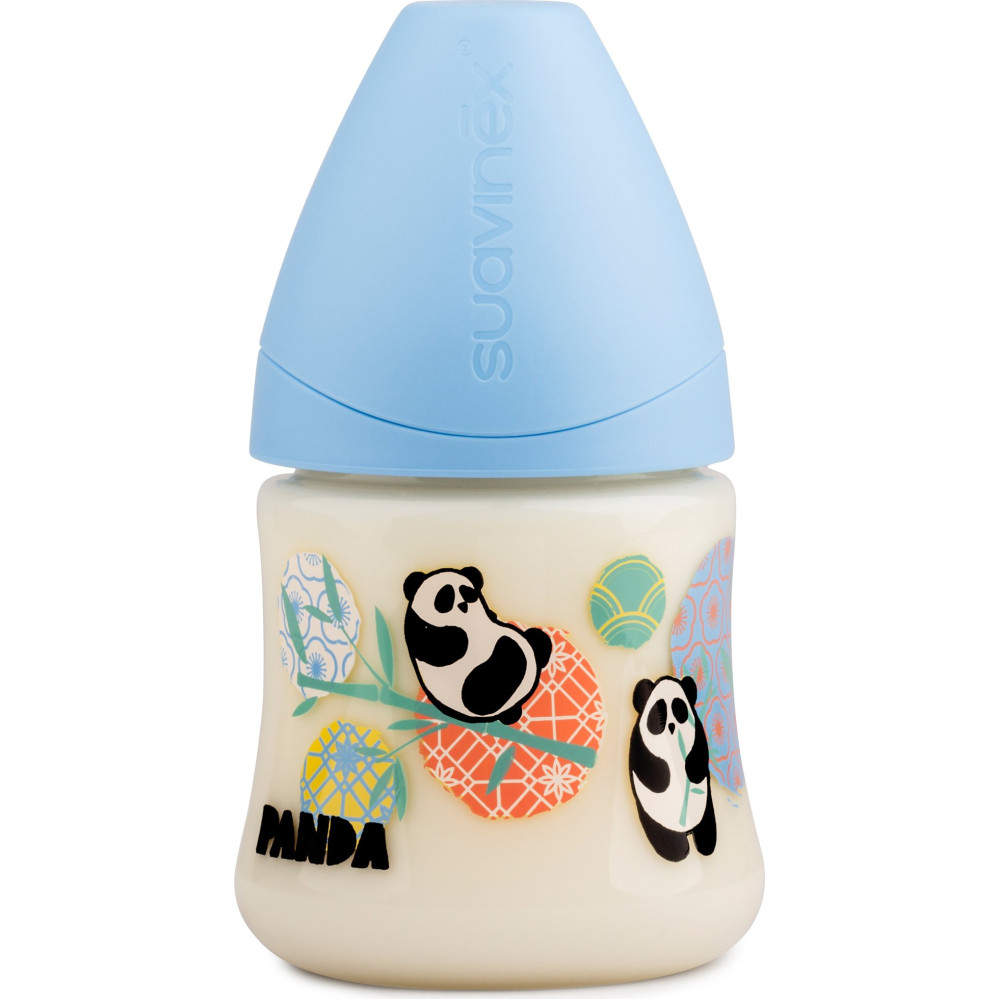 Бутылочка Suavinex Panda Истории панды 150 мл, анатомическая соска, медленный поток, голубая (303952)