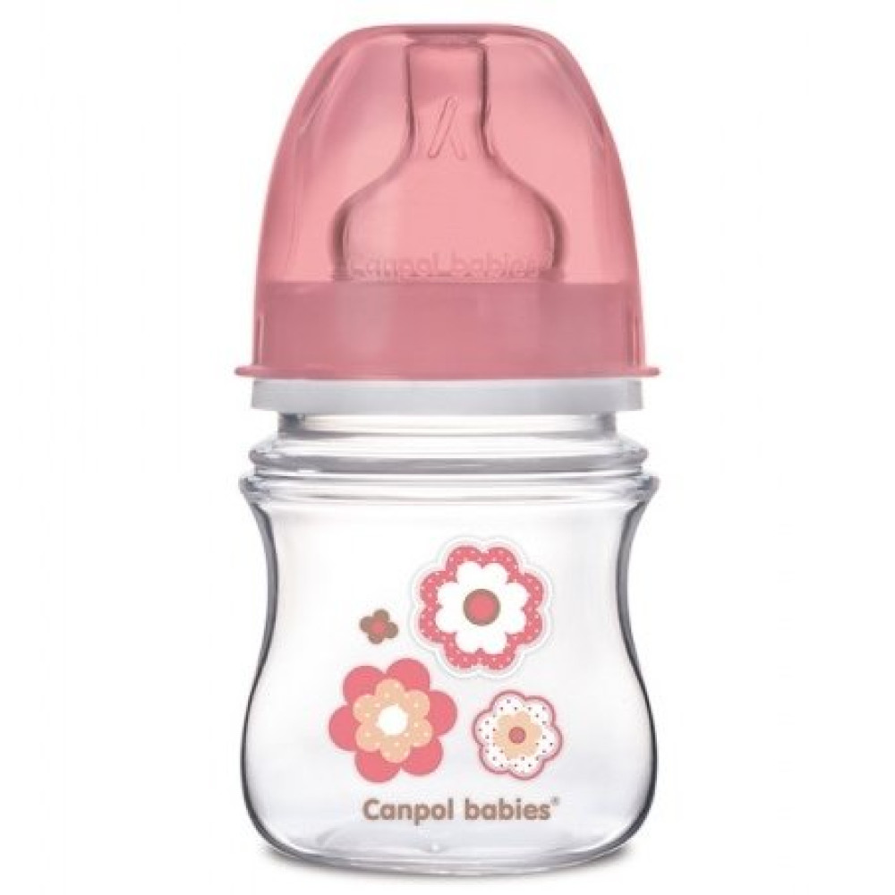Антиколікова пляшечка з широким отвором Canpol babies EasyStart Newborn Рожеві квіти 120 мл (35/216)
