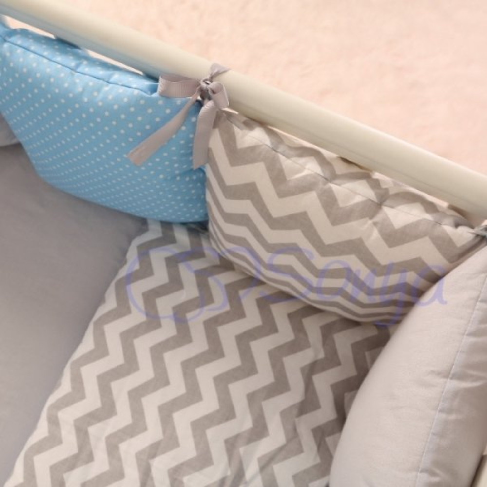 Постільний комплект Маленька Соня Baby Design зиґзаґ сіро-блакитний 7 предметів