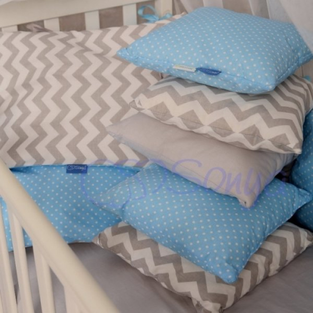 Постільний комплект Маленька Соня Baby Design зиґзаґ сіро-блакитний 7 предметів