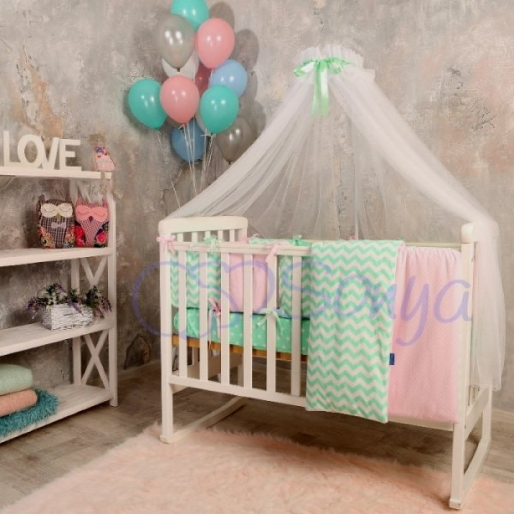 Постельный комплект Маленькая Соня Baby Design Зиг-Заг розово-мятный 7 предметов