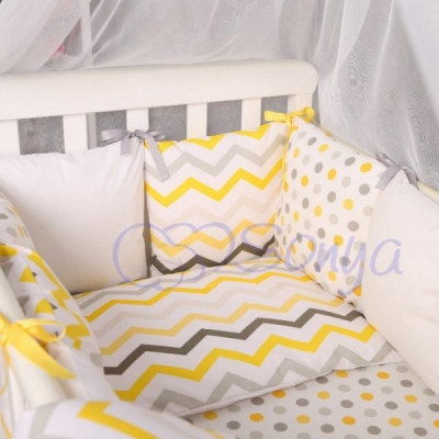 Постільний комплект Маленька Соня Baby Design зиґзаґ сіро-жовтий 7 предметів