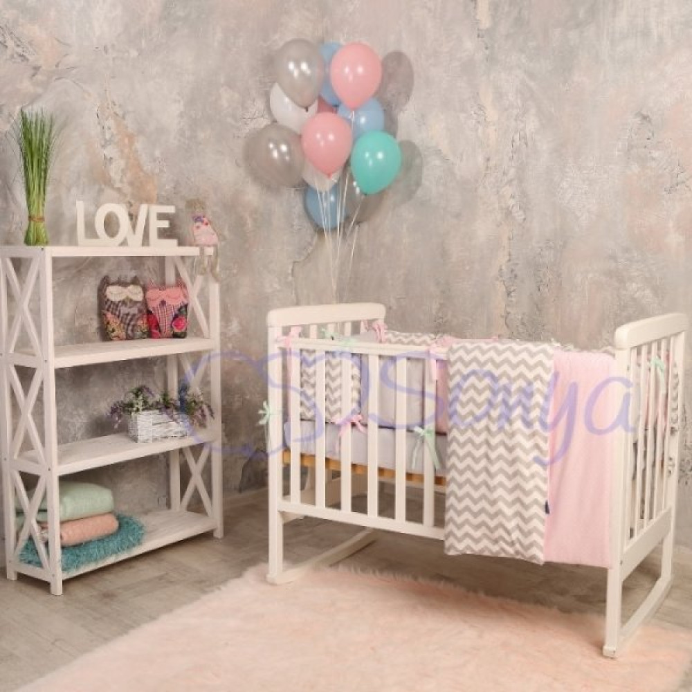 Постільний комплект Маленька Соня Baby Design зиґзаґ сіро-рожевий 7 предметів