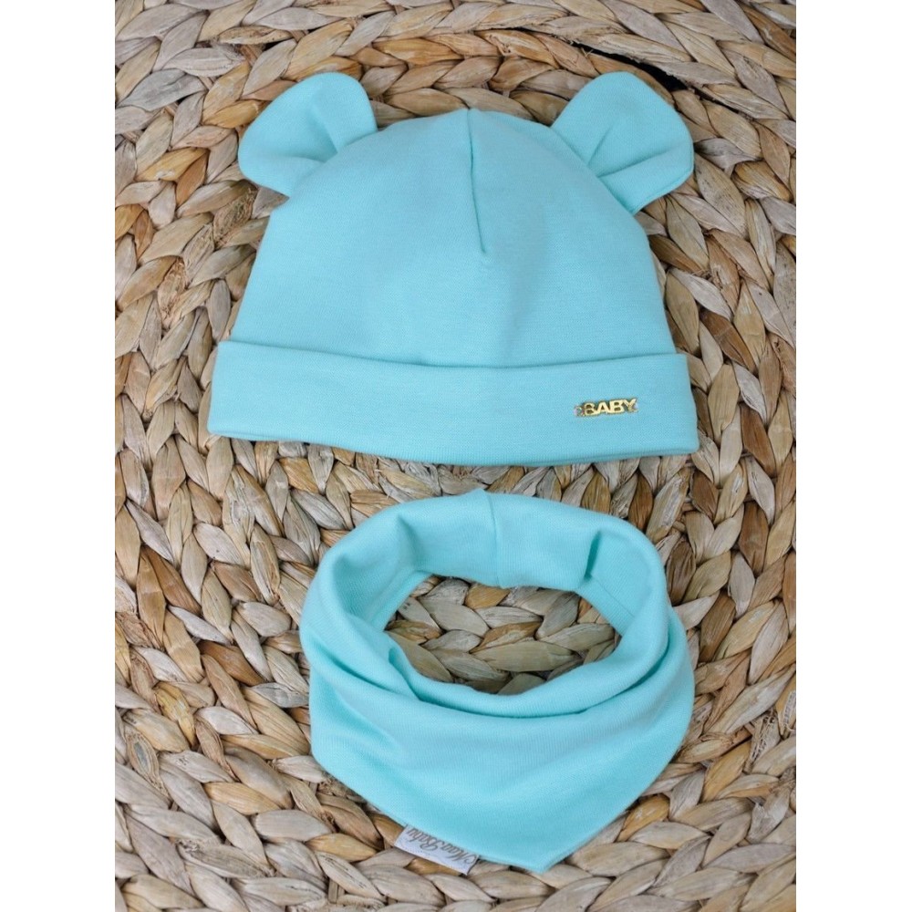 Набор трикотажная шапочка с манишкой MagBaby Мишка, мята, р. 46-50