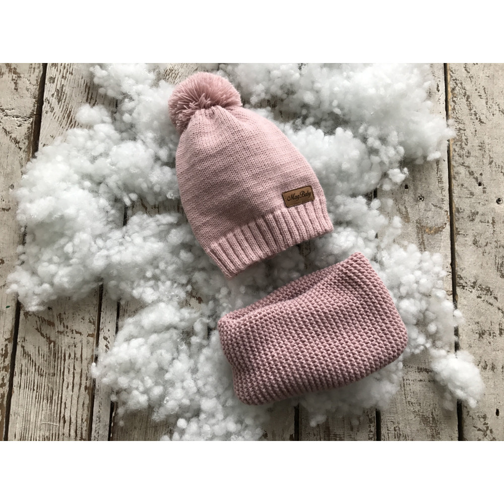 Набір Lucky - в'язана шапочка та снуд MagBaby, пудра, р. 42-46