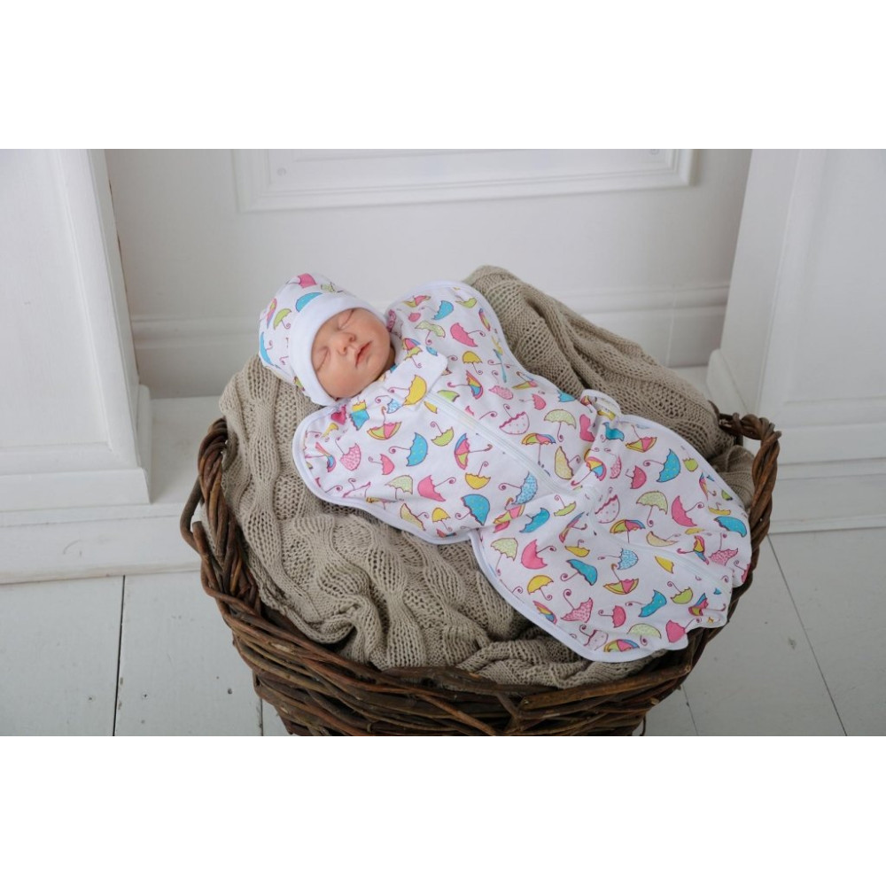 Євро пелюшка кокон на блискавці + шапочка MagBaby Парасольки (3-6 міс.)