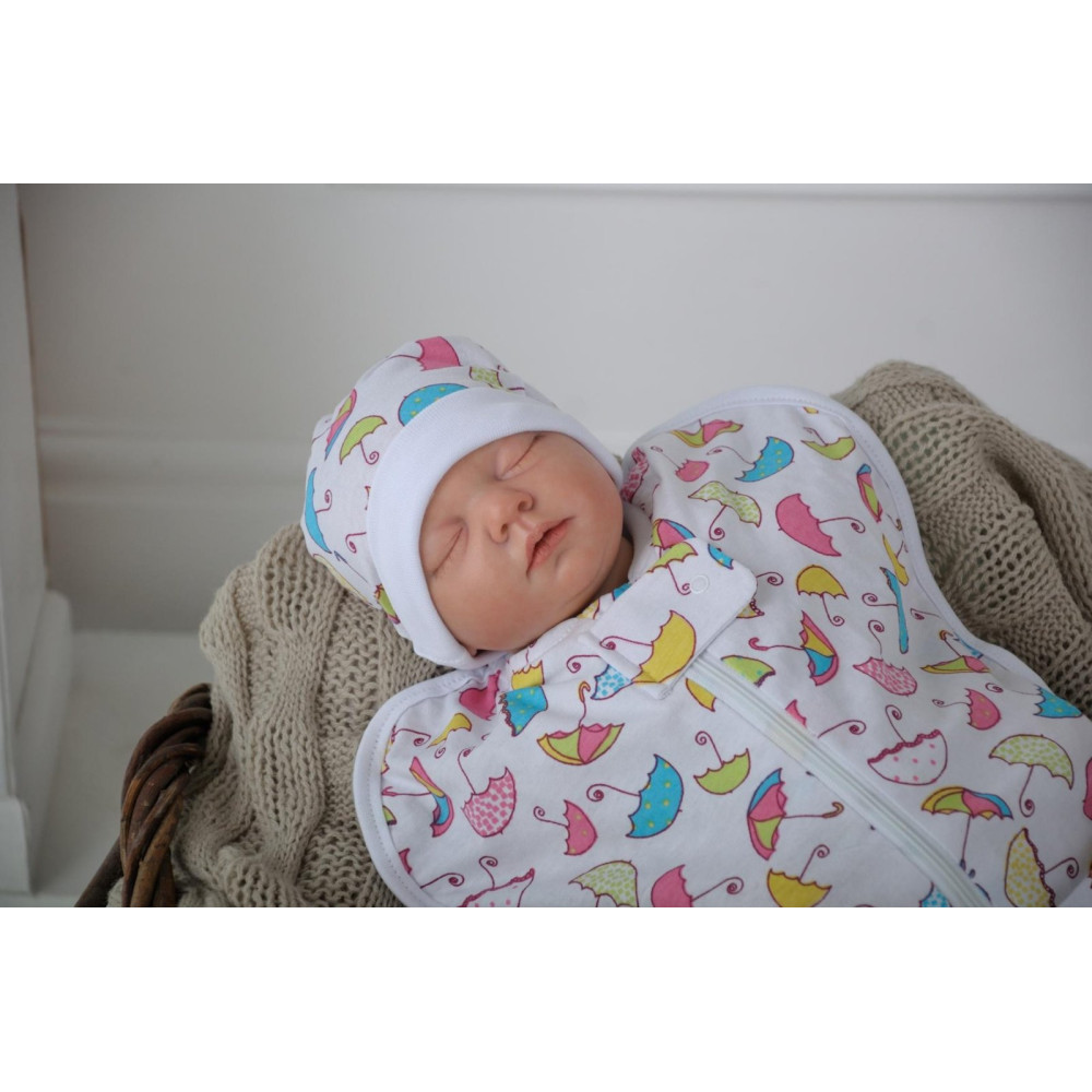 Євро пелюшка кокон на блискавці + шапочка MagBaby Парасольки (3-6 міс.)