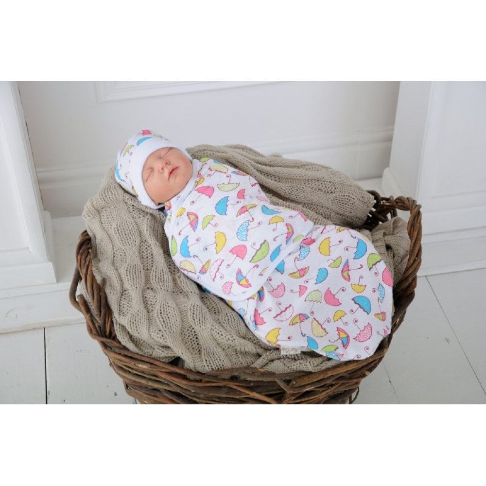 Пелюшка кокон на липучках + шапочка MagBaby Парасольки (3-6 міс.)