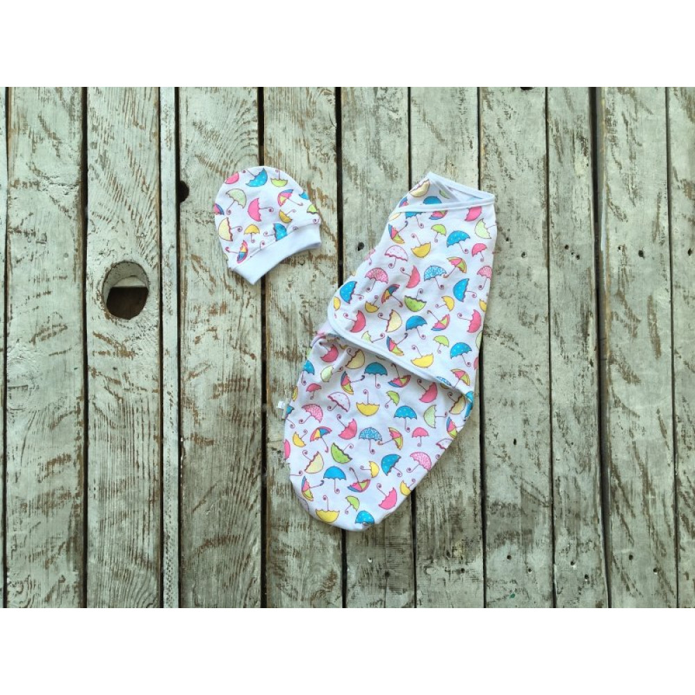 Пелюшка кокон на липучках + шапочка MagBaby Парасольки (3-6 міс.)