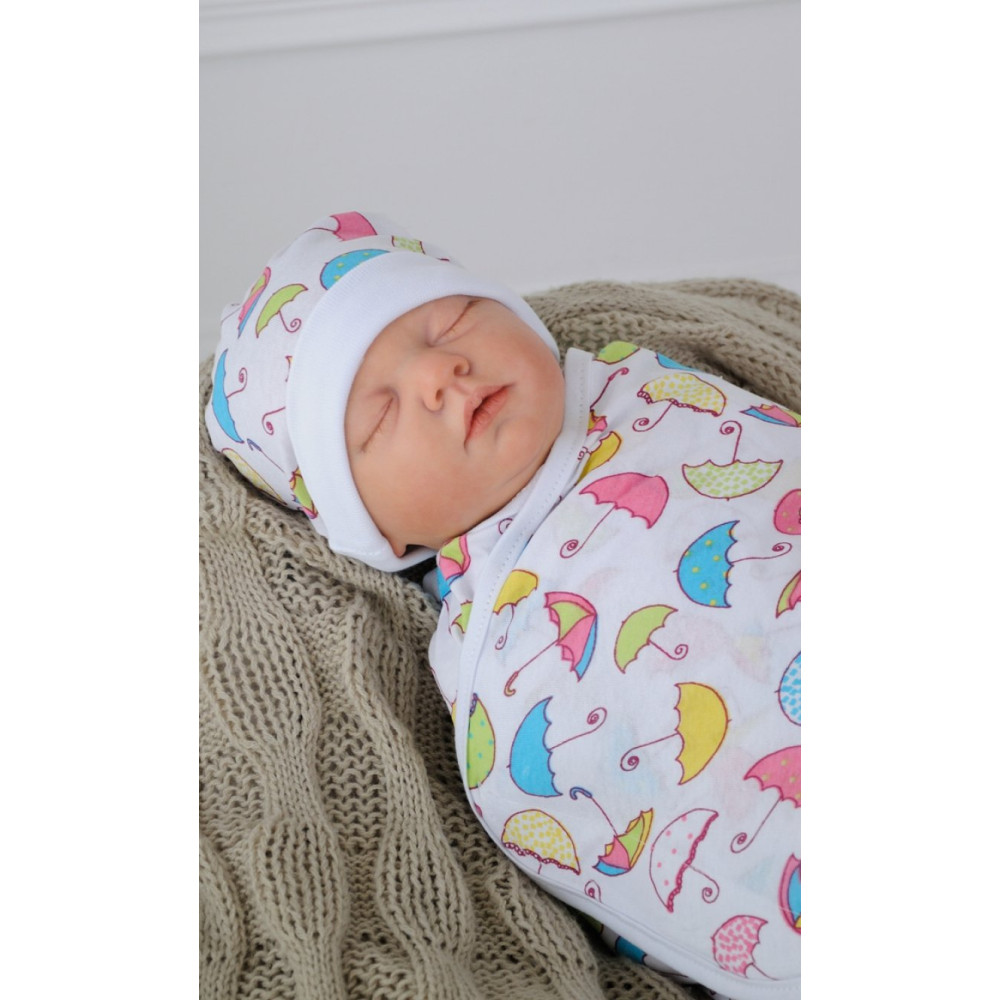 Пелюшка кокон на липучках + шапочка MagBaby Парасольки (3-6 міс.)