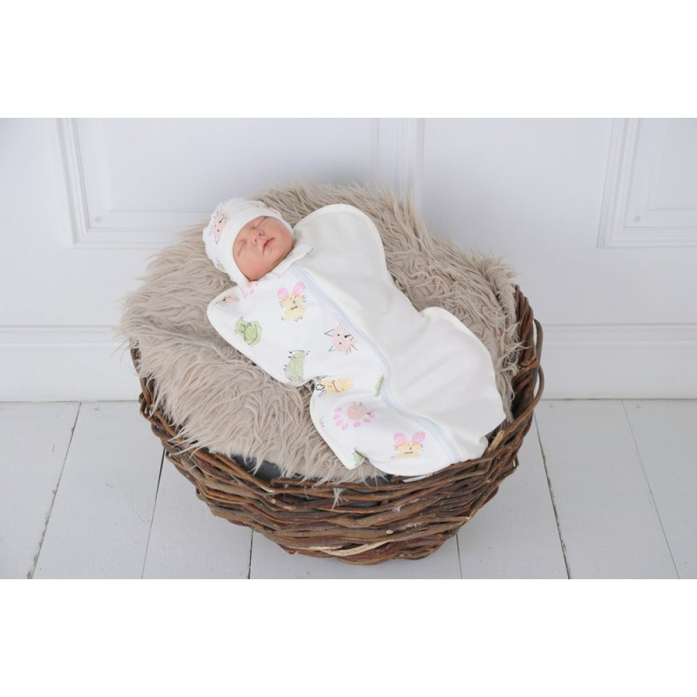 Євро пелюшка кокон на блискавці Half + шапочка MagBaby Акварель (0-3 міс.)