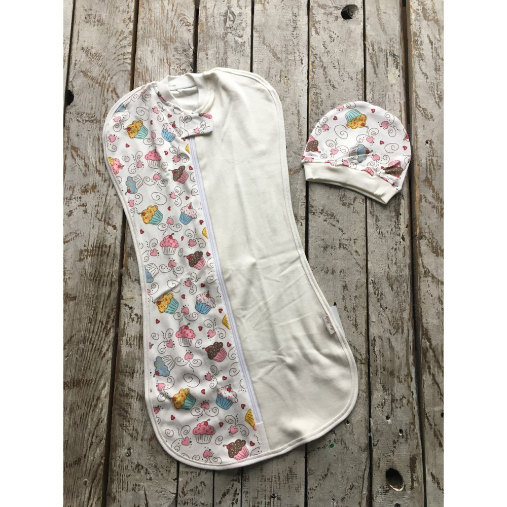 Євро пелюшка кокон на блискавці Half + шапочка MagBaby Капкейк (3-6 міс.) Євро пелюшка кокон на блискавці Half + шапочка MagBaby Капкейк (3-6 міс.)