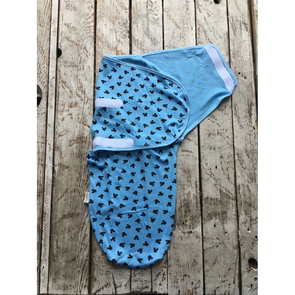 Пеленка кокон на липучках + шапочка MagBaby Микки Маус, голубой (3-6 мес.)