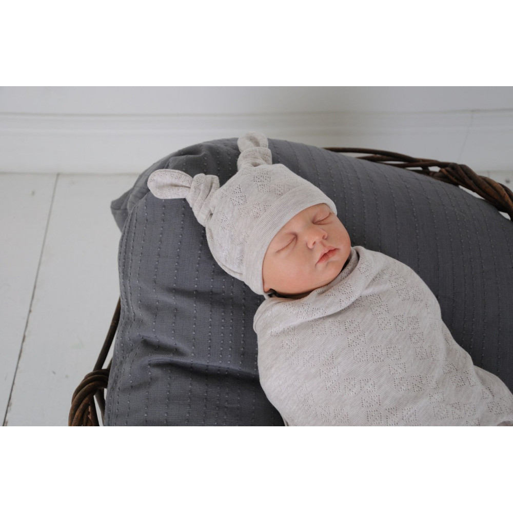 Пелюшка кокон на липучках + шапочка MagBaby Wind, бежевий меланж (3-6 міс.)